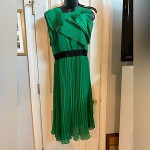 BCBG Green Pleated Dress Black Sash 6